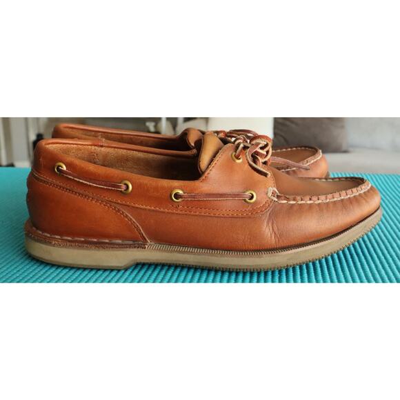 Rockport Perth Leather Brown Loafers Boat Shoes 2 Eye Mens 9.5W Wide Moc MR5106 - Picture 2 of 7